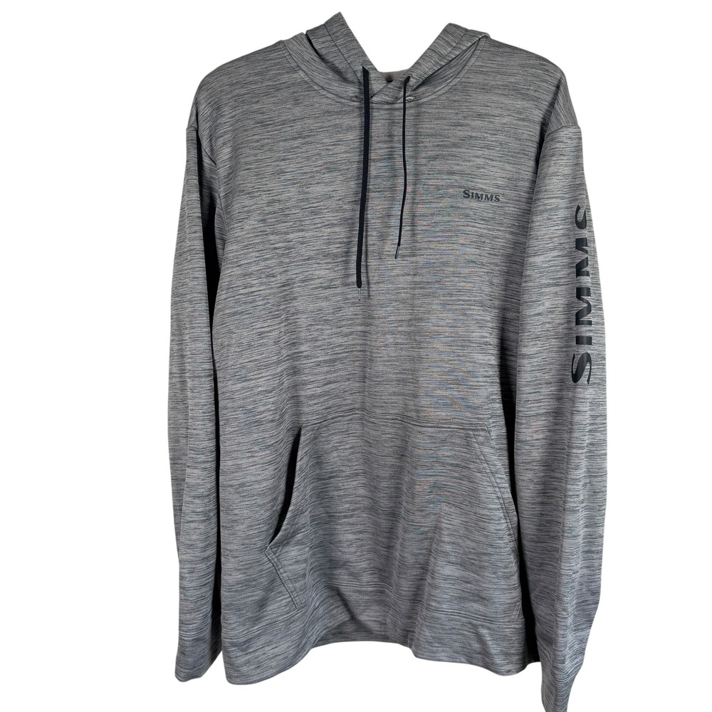 Simms Hoodie Mens L Grey Space Dye Logo Sleeve Fleece Fishing Sweatshirt